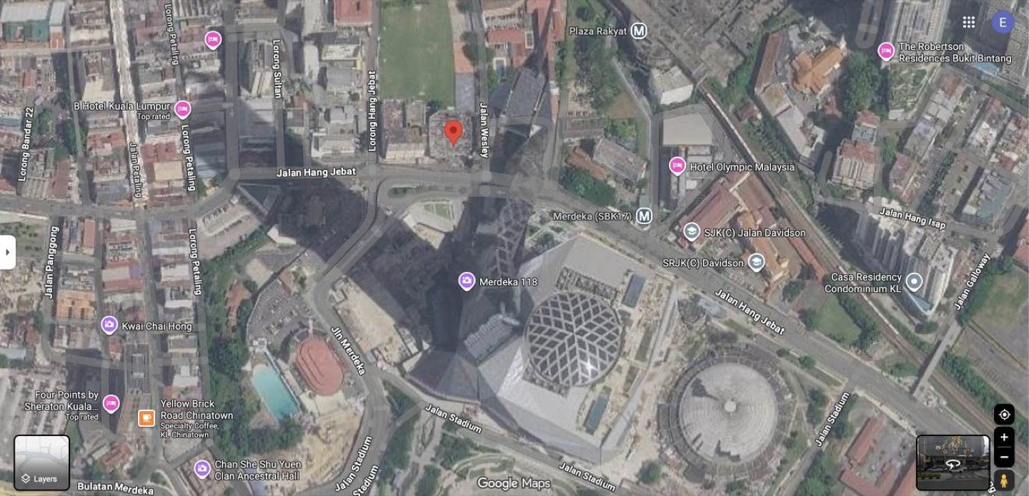 Satellite view of the MABA Suitez site directly opposite Merdeka 118, with the MRT station and Merdeka Stadium alongside